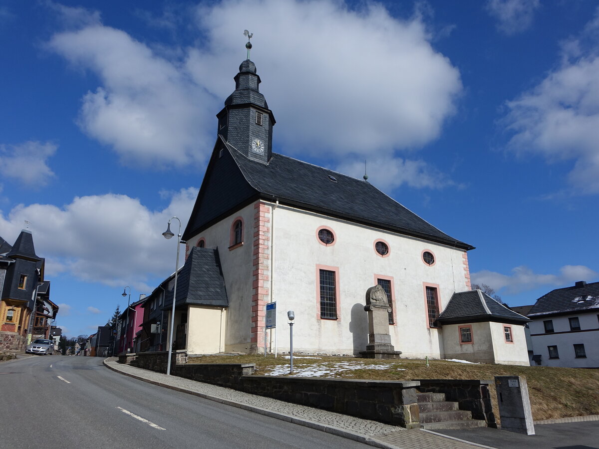Judenbach, evangelische St. Nikolaus Kirche, erbaut ab 1455 (27.02.2022)