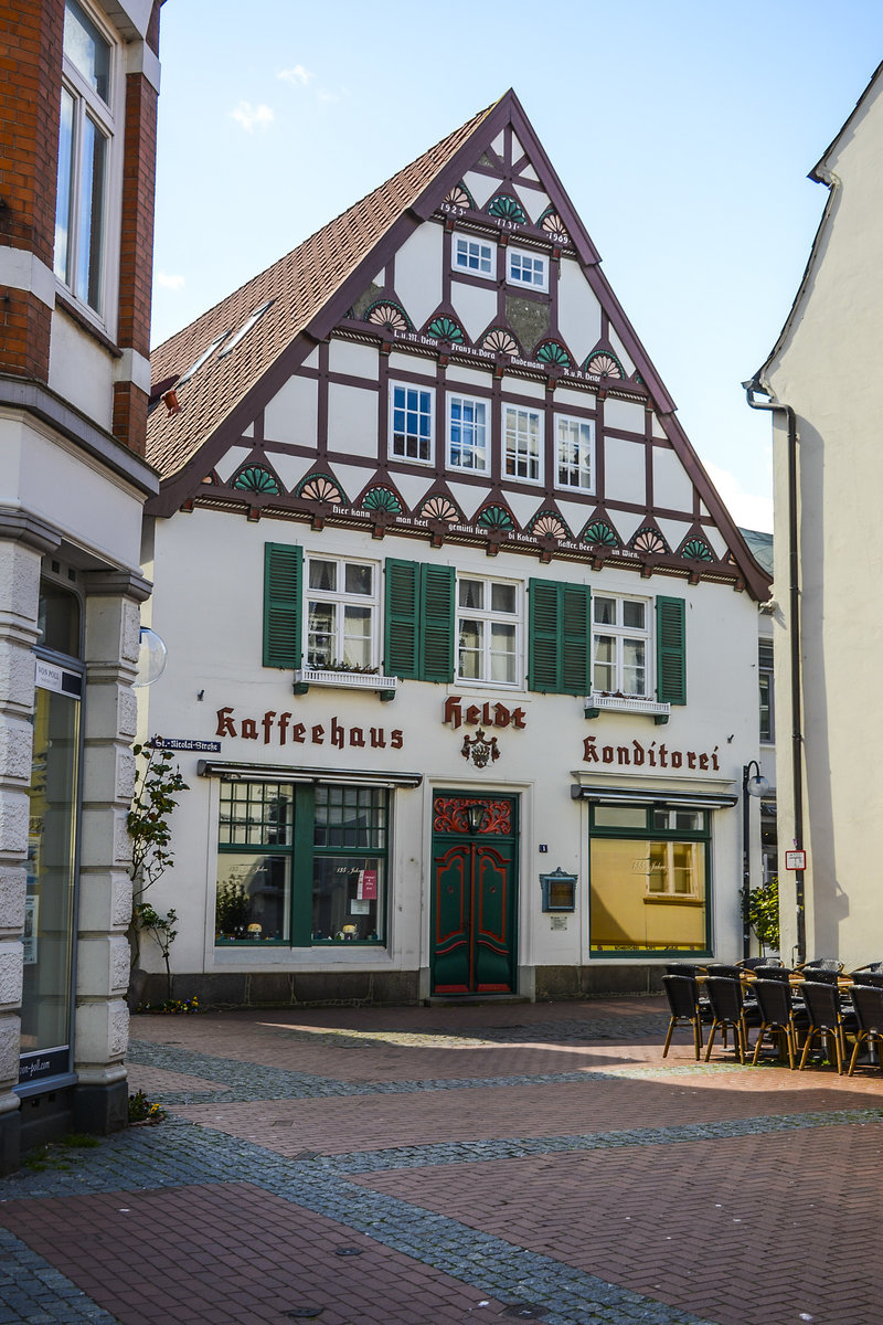 Kaffeehaus und Konditorei Heldt, Sankt-Nikoali-Strae 1, Eckernfrde. Aufnahme: 11. Mai 2020.