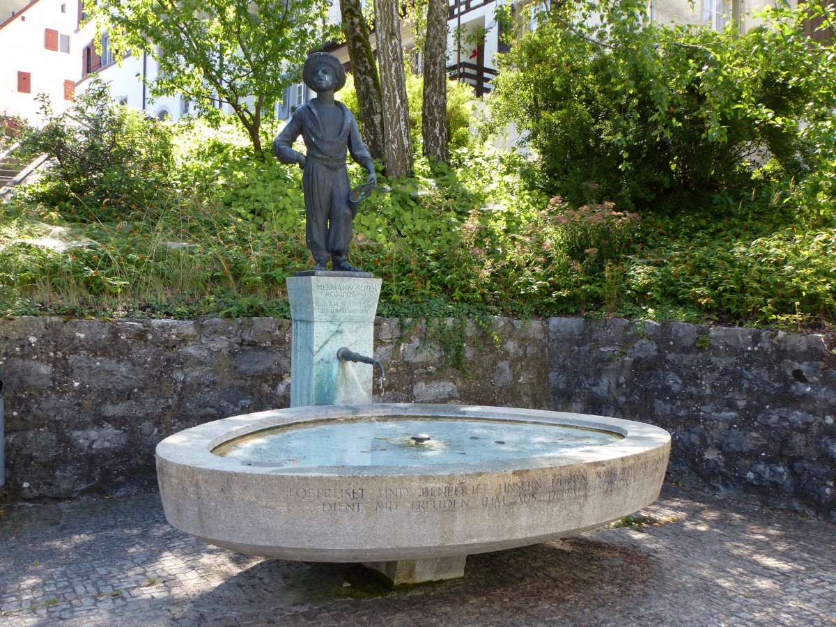 Kaiserstuhl, Brunnen, gewidmet dem Komponisten Hermann Suter, der 1870 hier geboren wurde, Juli 2013