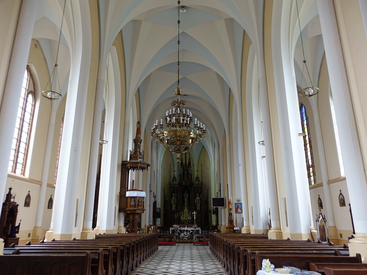 Kamionna, neugotischer Innenraum der Pfarrkirche zur unbefleckten Empfngnis (05.08.2021)