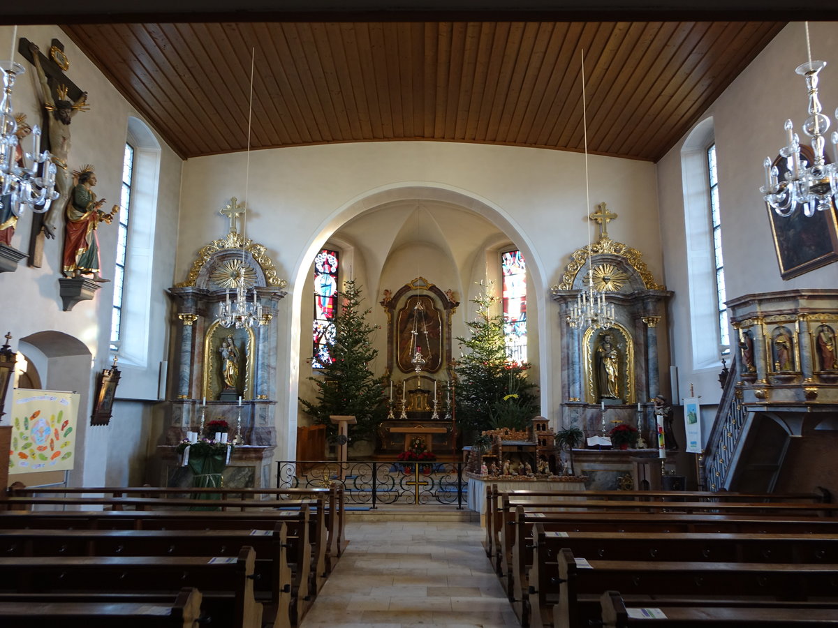 Kappel, Innenraum der kath. Pfarrkirche St. Gallus, erbaut von 1681 bis 1695 (26.12.2018)