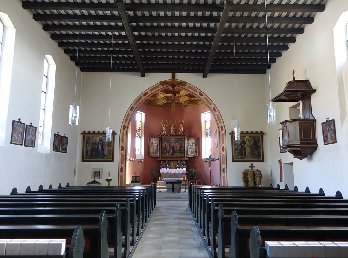Karlsbach, Innenraum der kath. Pfarrkirche St. Josef, Hochaltar von Otto Zirnbauer (22.10.2018)