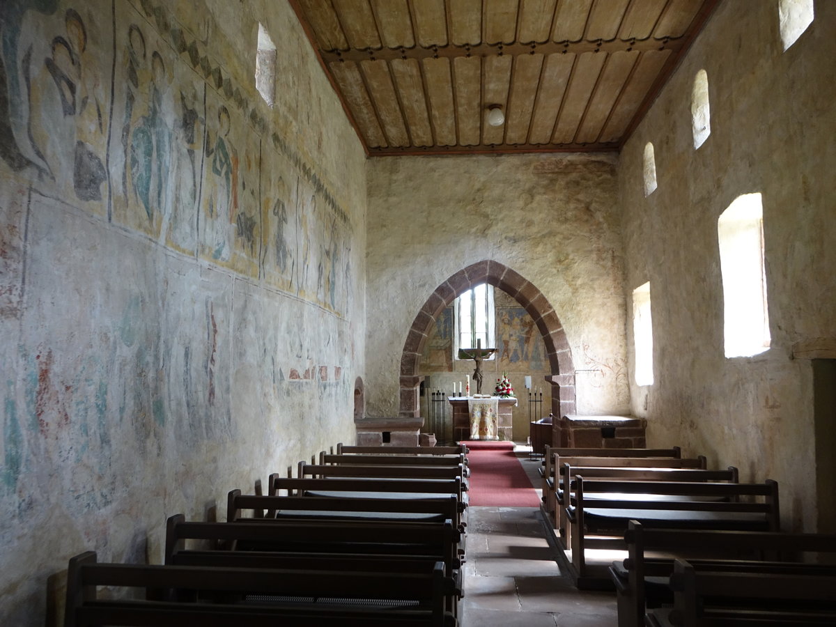 Kentheim, St. Candidus Kirche, einschiffe Saalkirche mit Holzbalkendecke, Wandmalereien aus dem 14. Jahrhundert (01.05.2018)