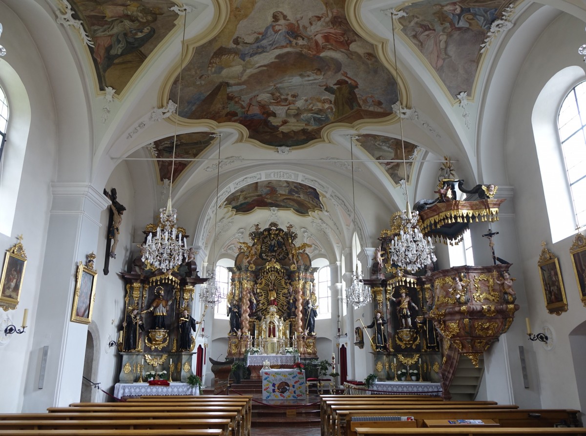 Kirchdorf im Wald, Altre und Kanzel der St. Maria Kirche, Hochaltar von Benedikt Schreiter mit Holzfigur von 1480 (24.05.2015)