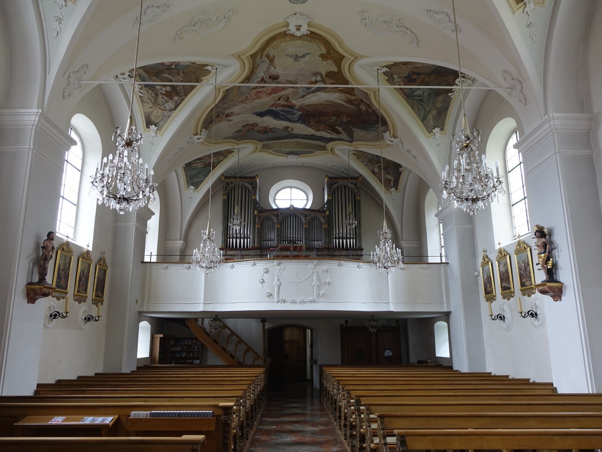 Kirchdorf im Wald, Orgelempore der St. Maria Kirche, Deckenbilder von Jacques Dasbourg von 1913 (24.05.2015)