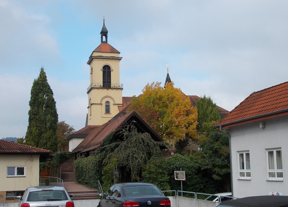 Kirchturm in Obrigheim am Neckar. 7.10.2013
