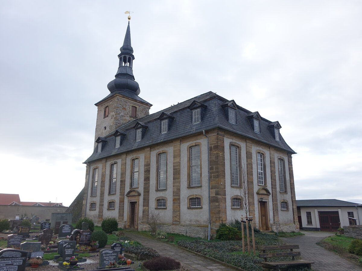 Kleinneuhausen, evangelische St. Mauritius Kirche, erbaut 1739 (26.03.2023)