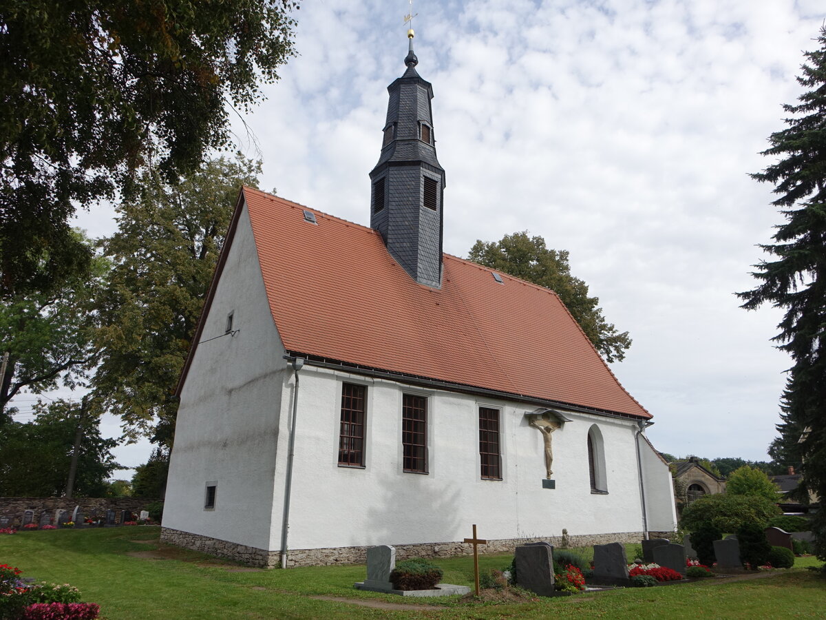 Kleinschirma, evangelische Kirche, gotische Saalkirche, erbaut im 14. Jahrhundert (18.09.2023)