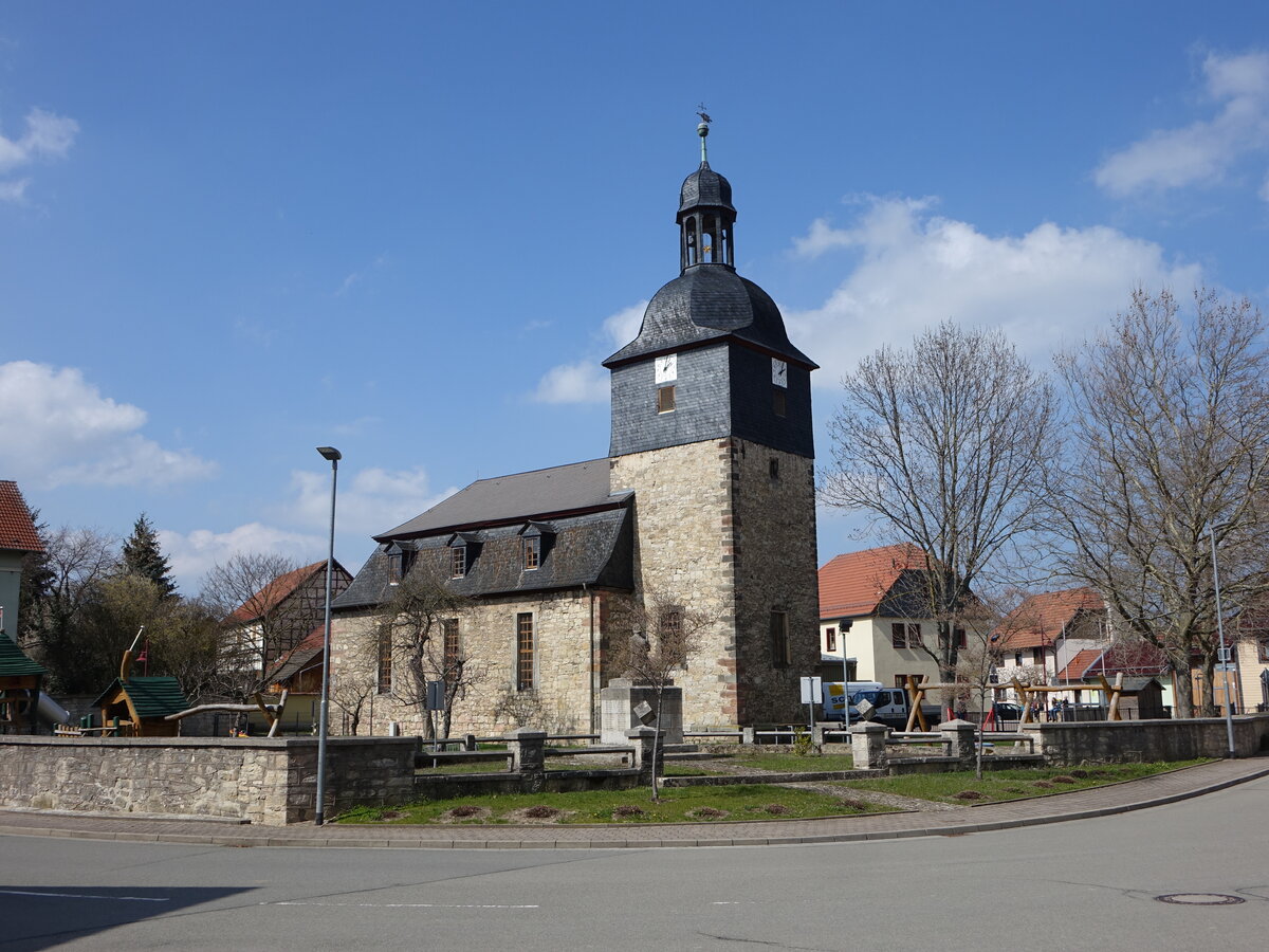 Klettbach, evangelische St. Trinitatis Kirche, erbaut 1721 (09.04.2023)