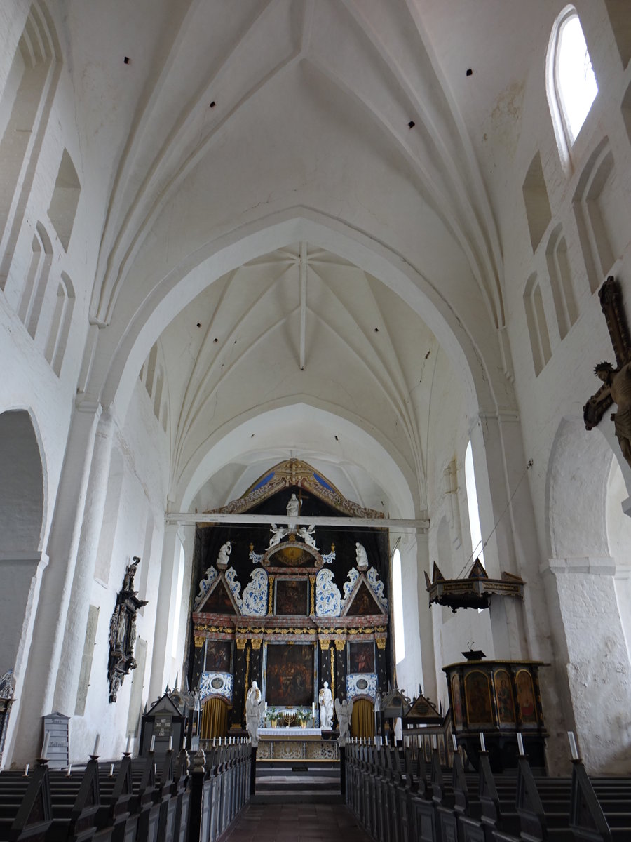 Kloster Børglum, gotischer Innenraum der Klosterkirche, dreischiffige Langhaus erbaut im 15. Jahrhundert (23.09.2020)
