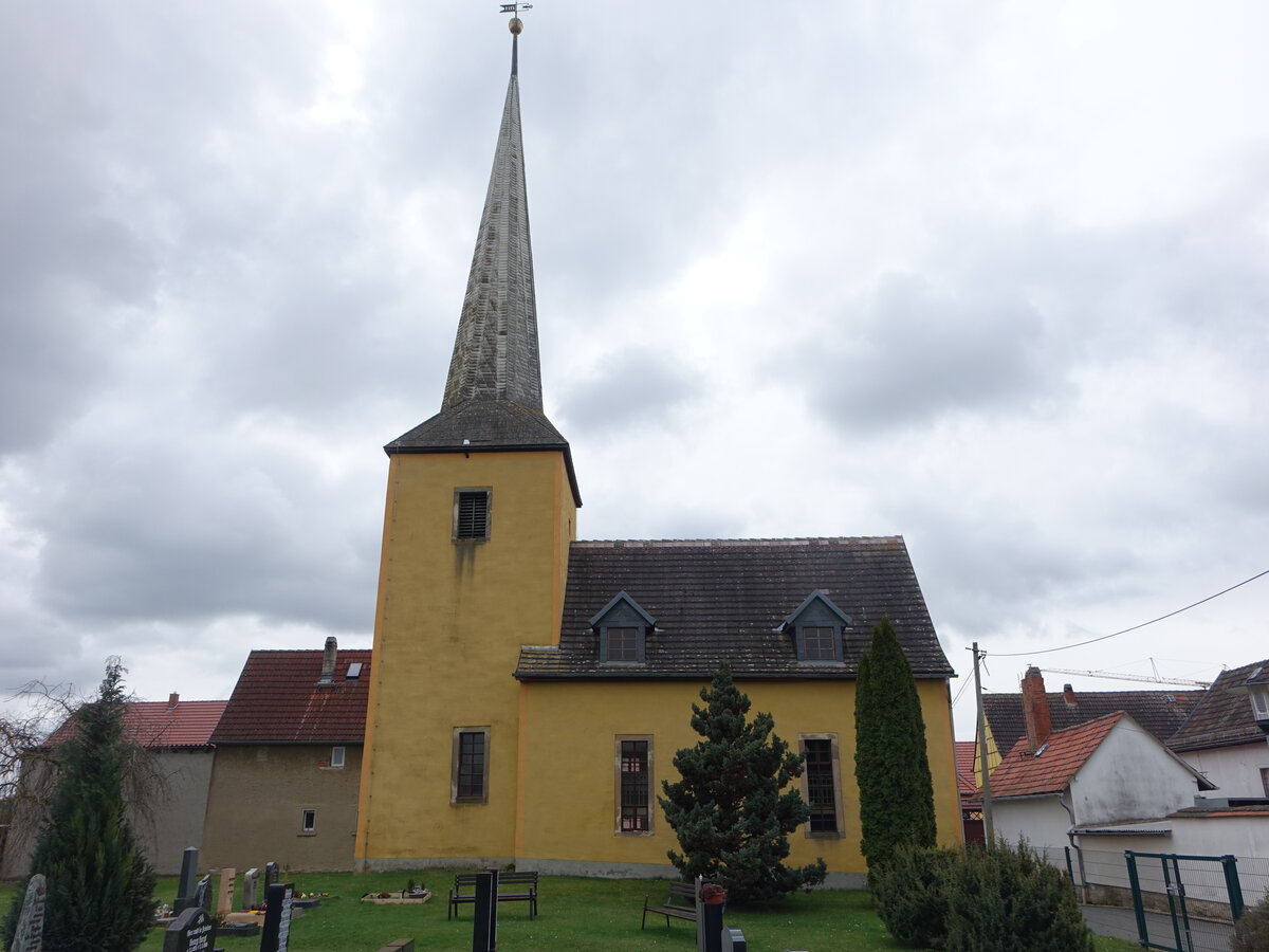 Kdderitzsch, evangelische Dorfkirche, erbaut im 17. Jahrhundert (26.03.2023)