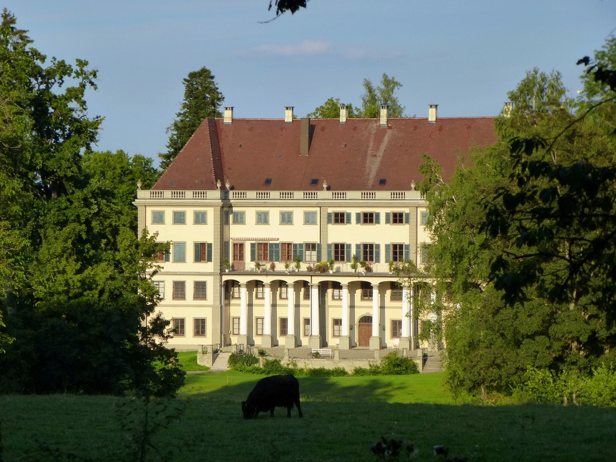 Knigseggwald, das Schlo der Grafen von Knigsegg, die Gartenseite, erbaut 1765-70 im klassizistischem Stil, Aug.2013