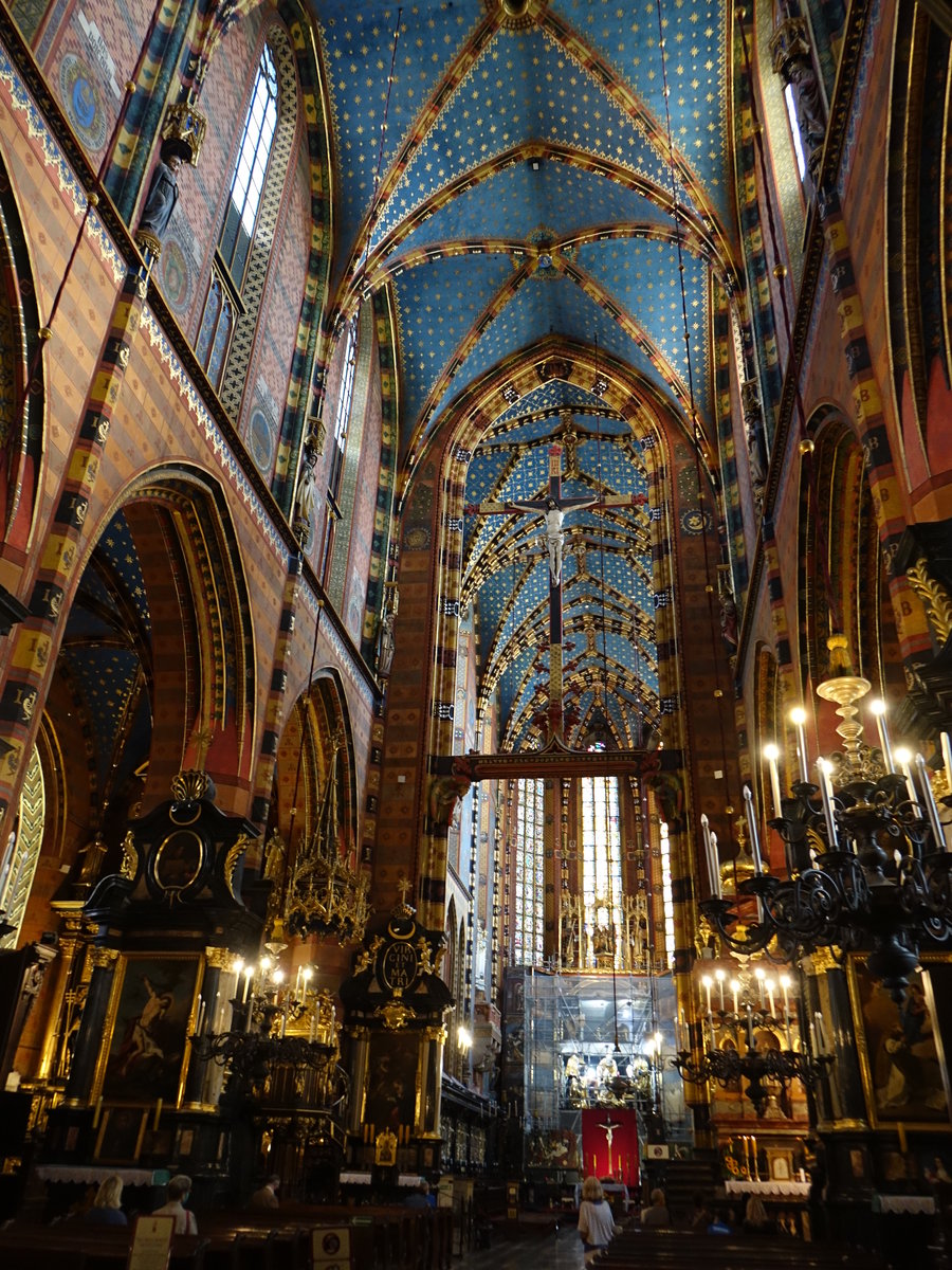Krakau, Innenraum der Basilika St. Marien, Kanzel von 1676 (04.09.2020)