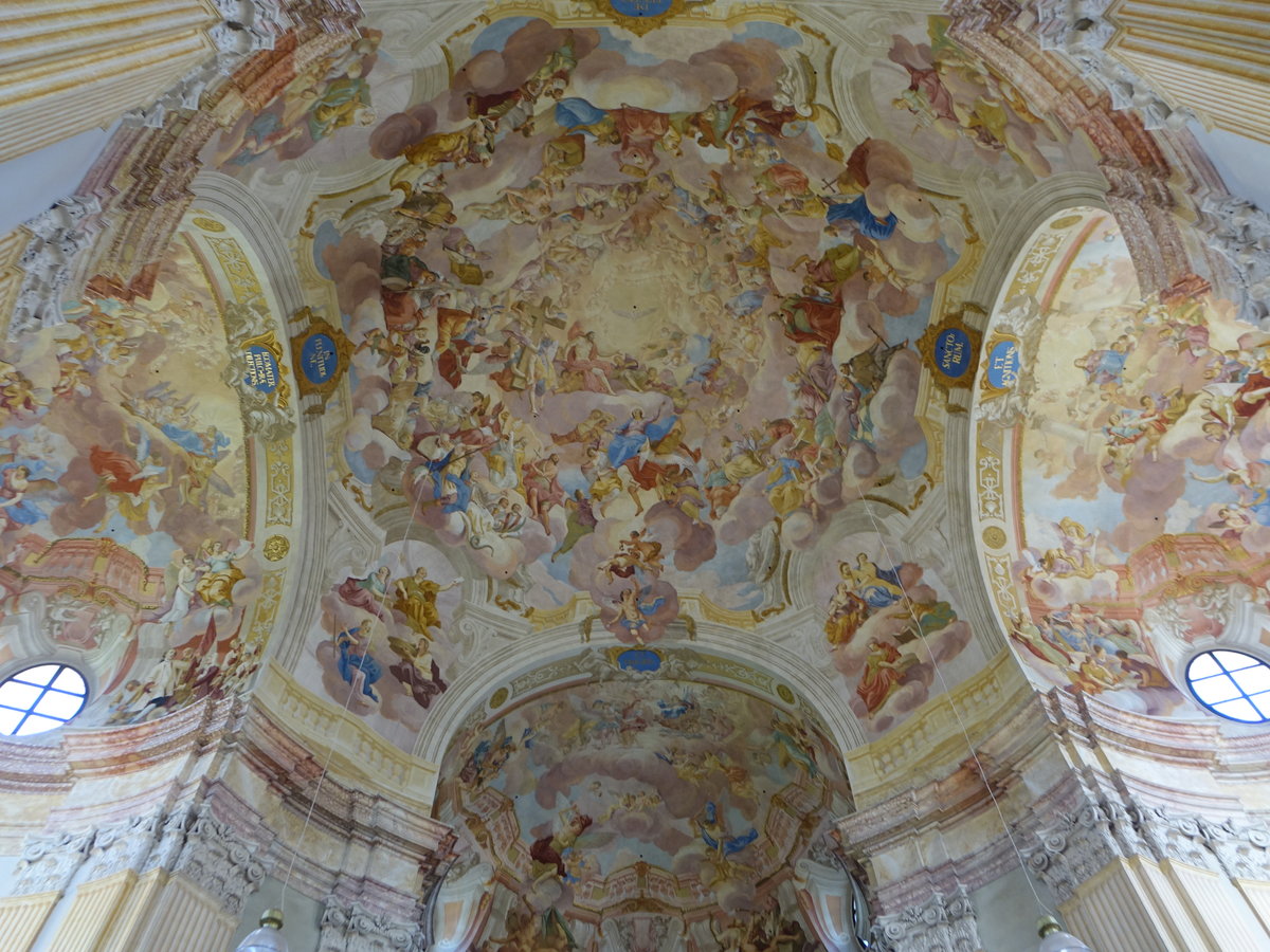 Krtiny / Kiritein, Kuppelfresko von Johann Georg Etgens in der barocken Wallf. Kirche der Jungfrau Maria (01.08.2020)