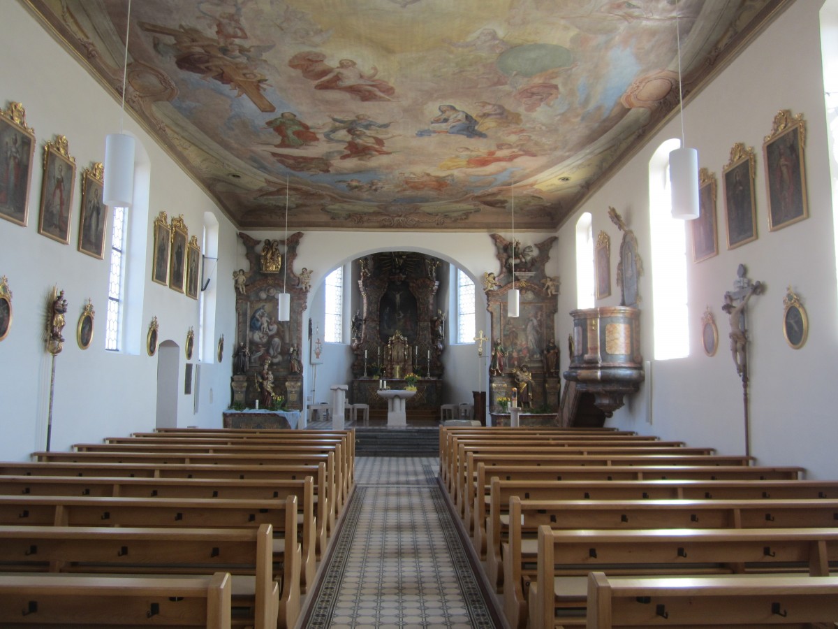 Krumbach, Altre und Deckenfresko der St. Georg Kirche, Deckenfresko von Andreas 
Brugger 1771 (17.03.2014)