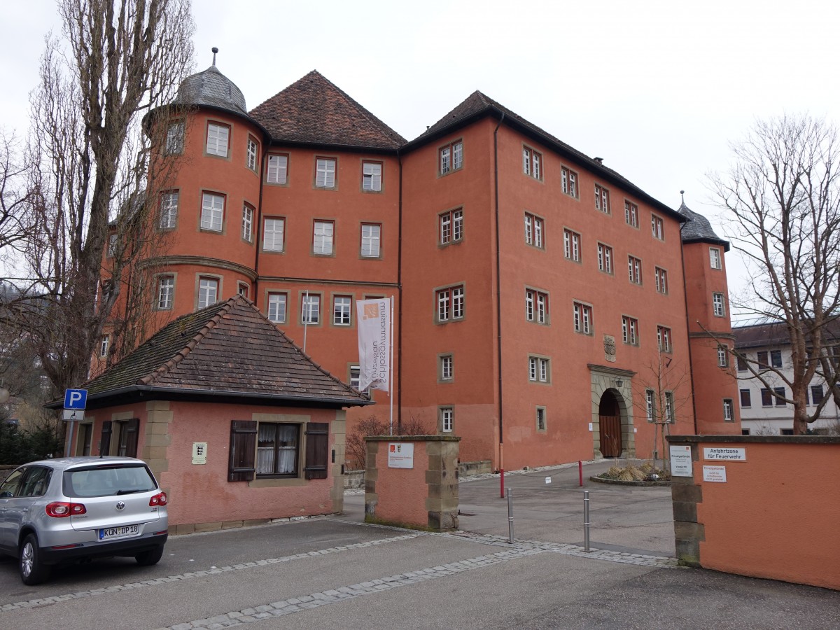 Knzelsau, Schloss Bartenau, erbaut 1679 von Graf Johann Ludwig von Hohenlohe, seit 1873 Lehrerseminar, heute Gymnasium mit Internat (15.03.2015)