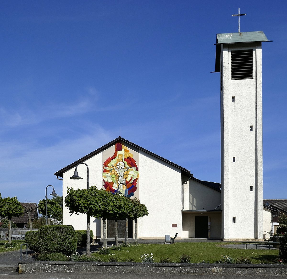 Krzell in der Ortenau, die evangelische Auferstehungskirche, 1961 erbaut, April 2020