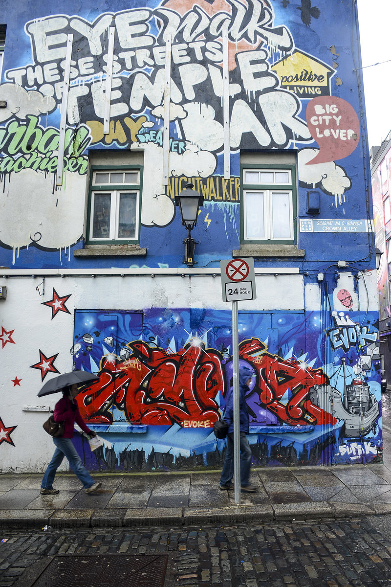 Kulturhaus an der Ecke von Crown Alley und Temple Bar Street in Dublin. Aufnahme: 11. Mai 2018.