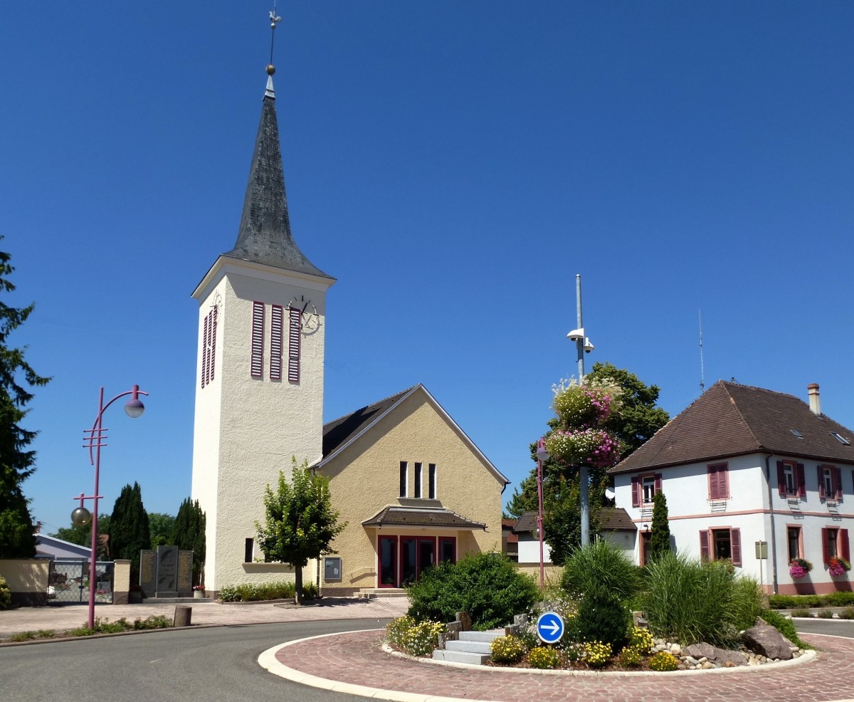 Kunheim im Oberelsa, die evangelische Kirche, Aug.2013