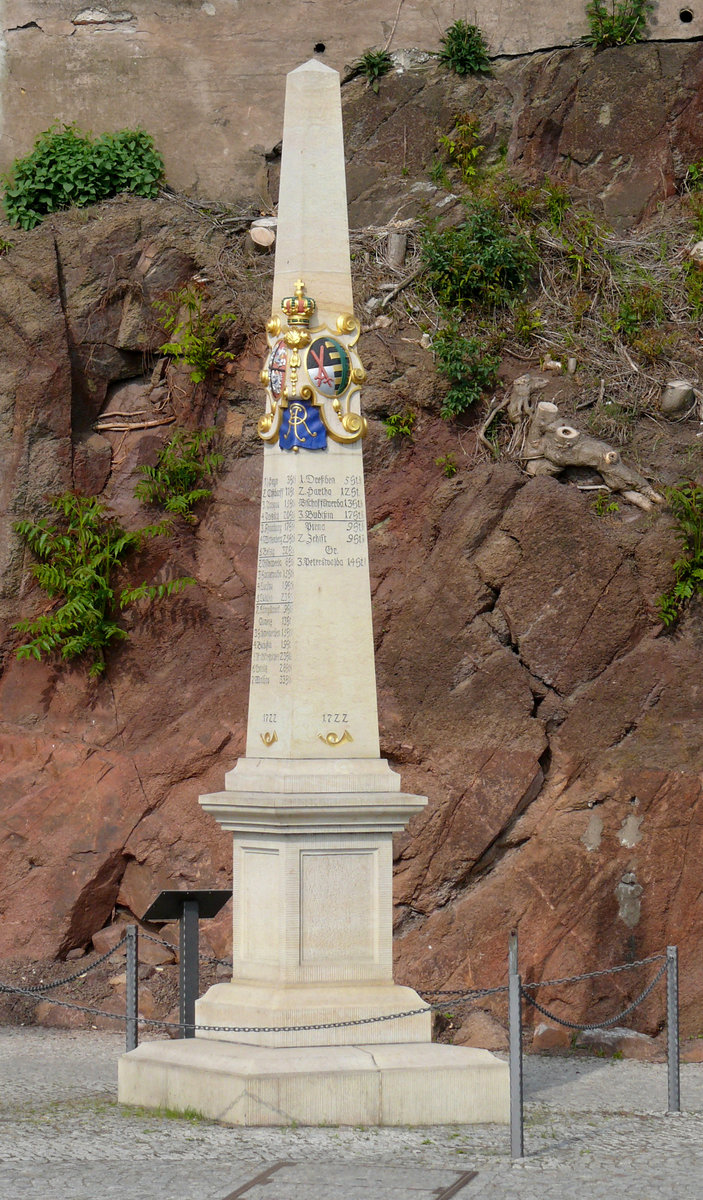 Kurschsische Postmeilensule aus dem Jahr 1722 in Meissen Nhe Altstadtbrcke rechtselbisch; 09.05.2009 
