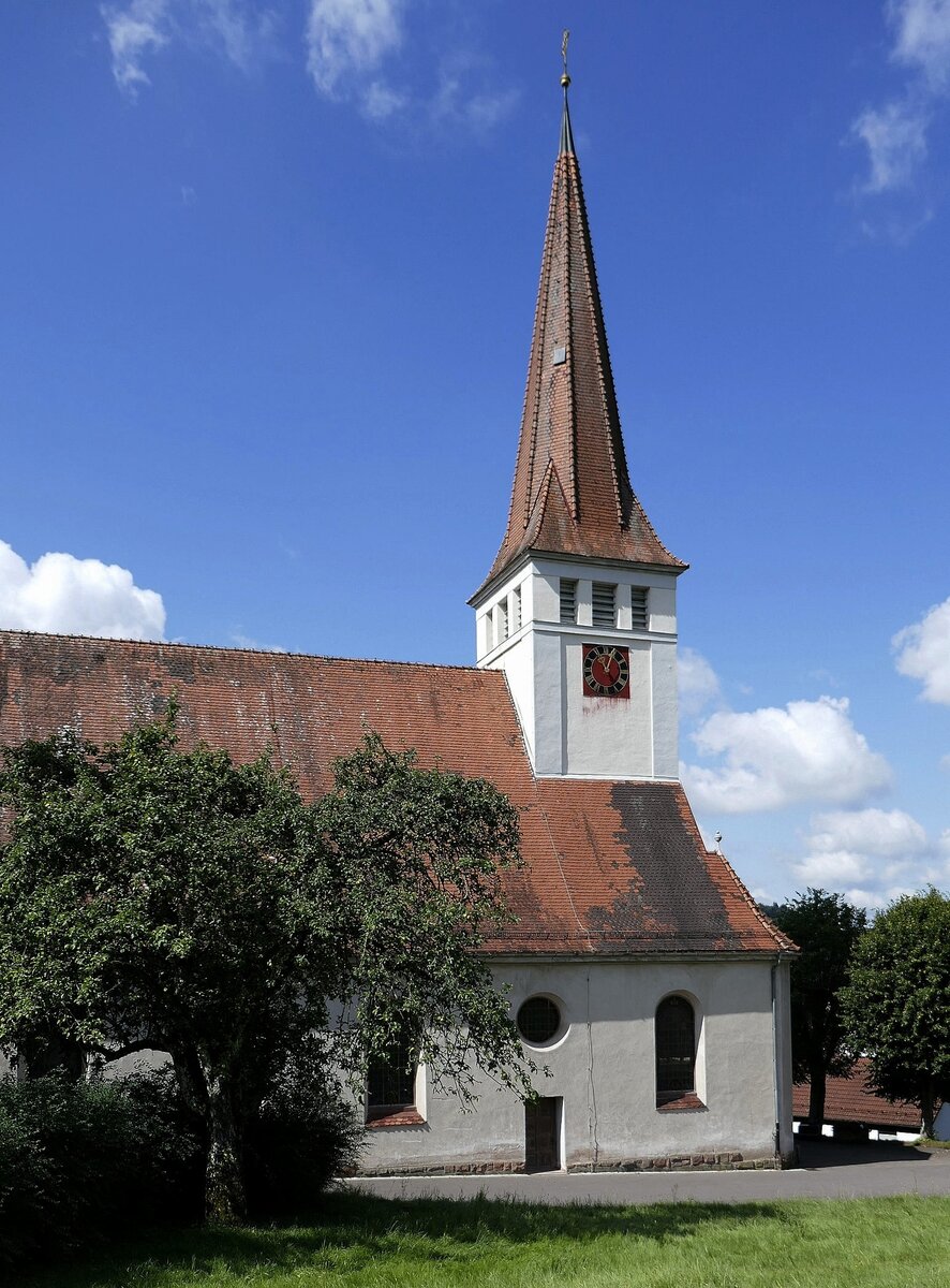 Lahr, die katholische Kirche Mari Heimsuchung im Ortsteil Kuhbach, erbaut 1908, Juli 2019