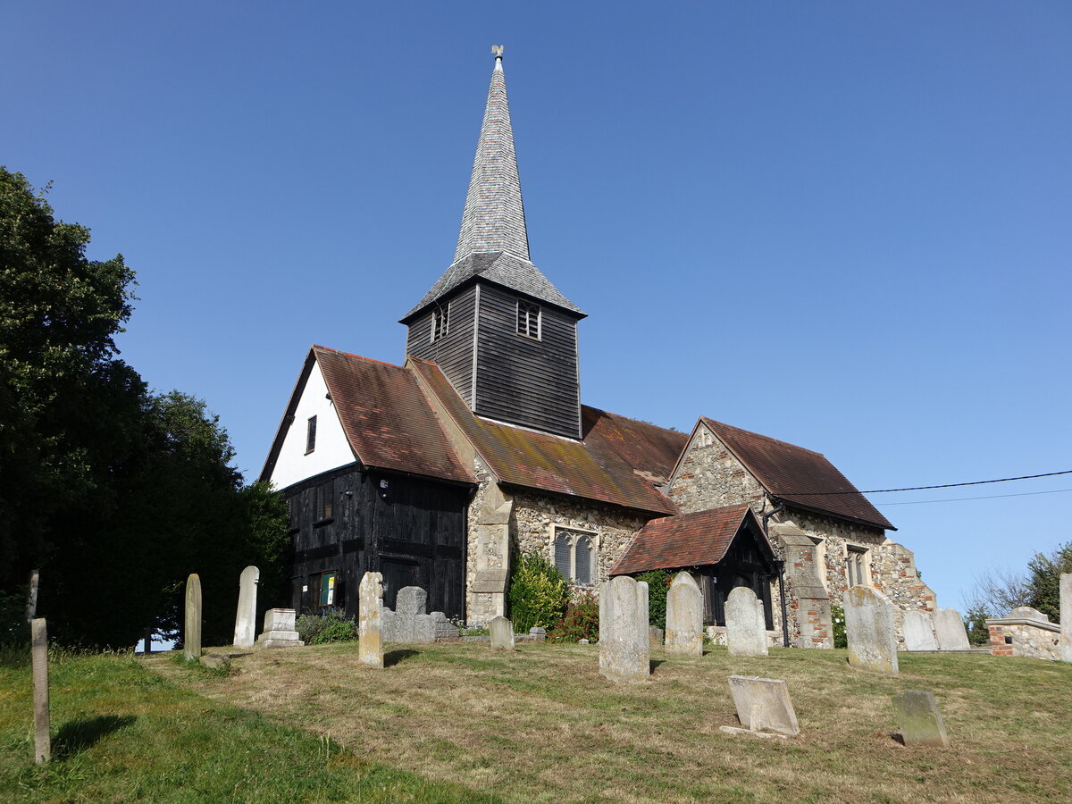 Laindon, Pfarrkirche St. Nicolas am Church Hill, erbaut im 13. Jahrhundert (05.09.2023)