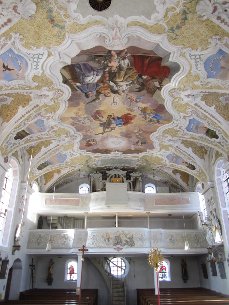 Lamerdingen, St. Martin Kirche, Orgelempore und Deckengemlde von 1738 (01.02.2014)
