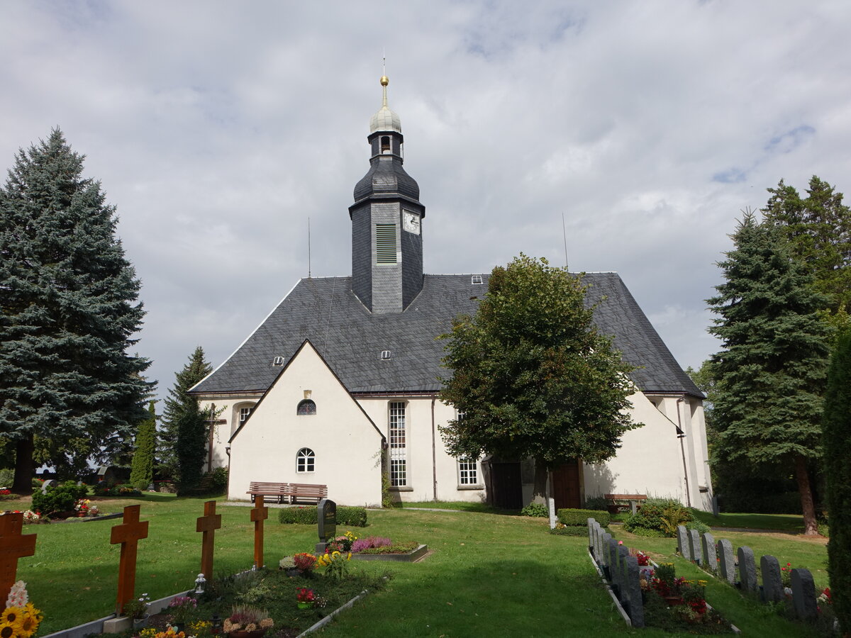 Langenau, evangelische Kirche, erbaut im 16. Jahrhundert (18.09.2023)