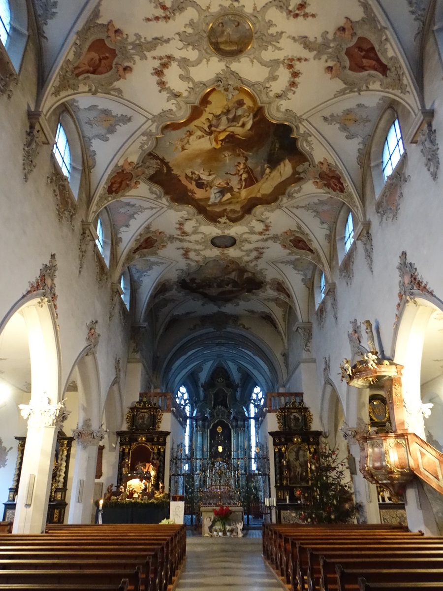 Laufenburg, kath. Pfarrkirche St. Johann, erbaut um 1450, barockisiert von 1750 bis 1753 durch Johann Michael Hennevogel (31.12.2018)