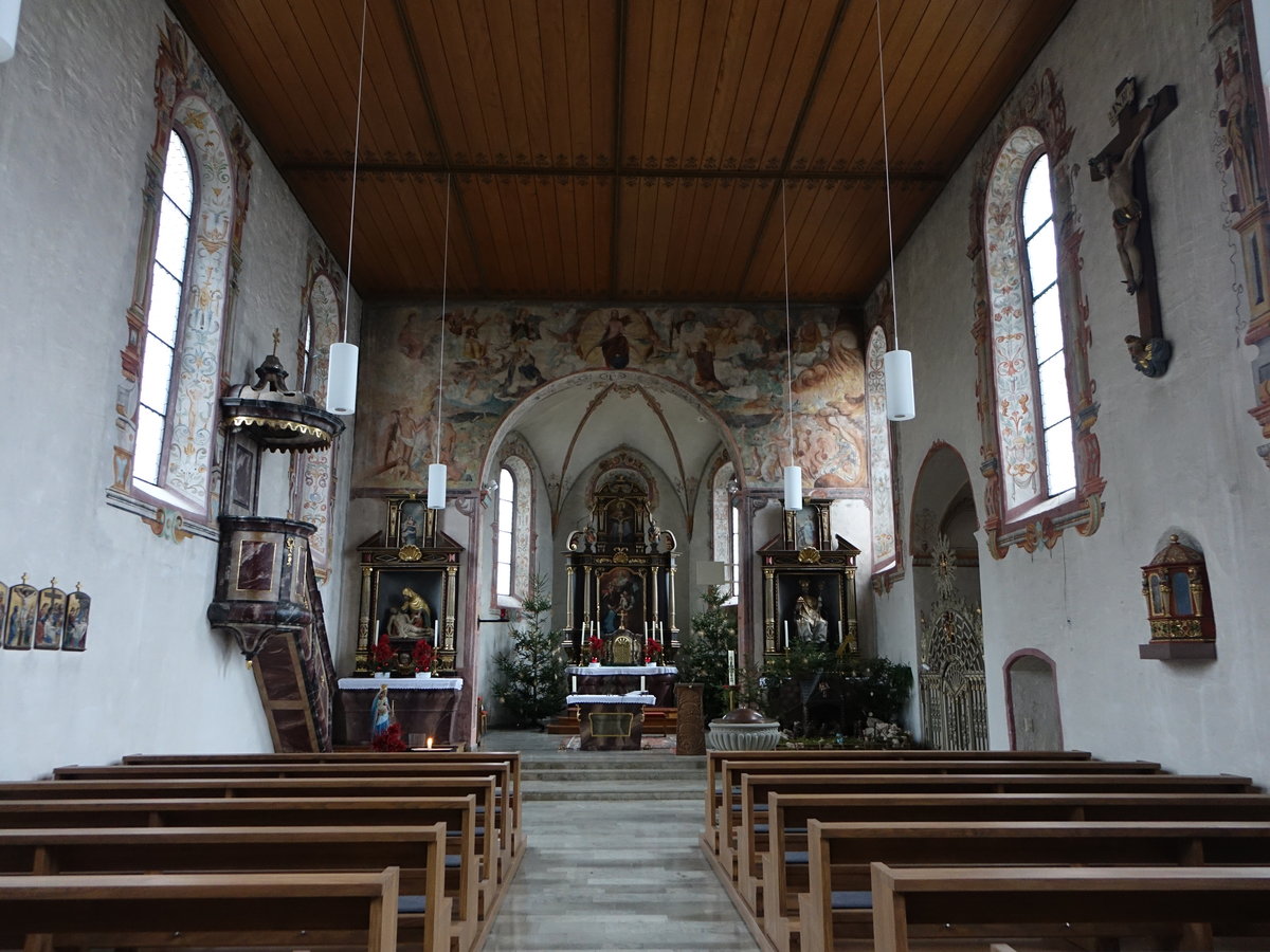 Lausheim, Innenraum der St. Nikolaus Kirche, erbaut 1617 (25.12.2018)