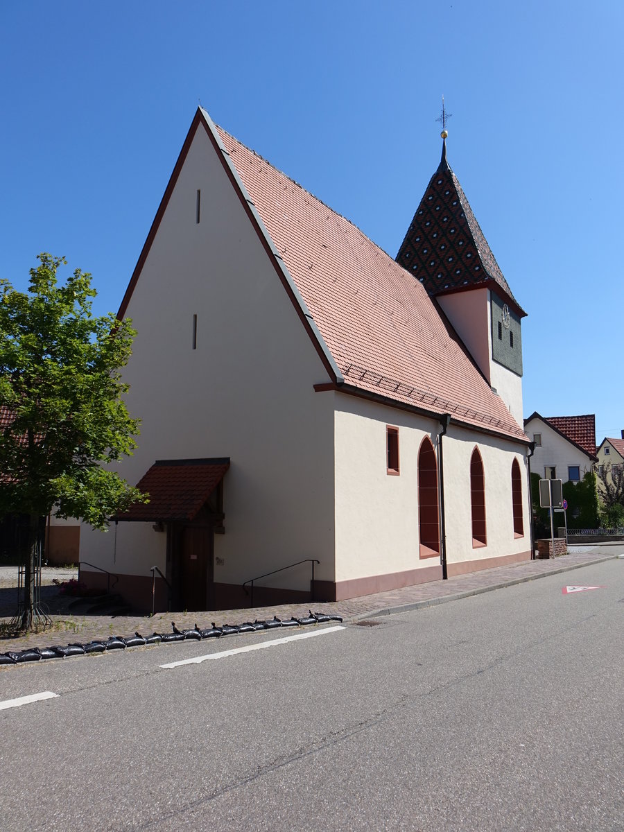 Lehningen, Ev. St. Ottilia Kirche, Chorturmkirche, erbaut ab 1500, erweitert 1746 durch Johann Georg Rsner (01.07.2018)