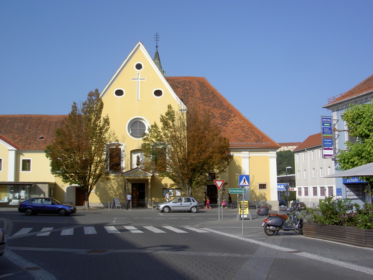 Leibnitz, Kapuzinerklosterkirche, gegrndet durch Otto Gottfried Graf von Kollonitsch, erbaut von 1639 bis 1643 (21.08.2013)