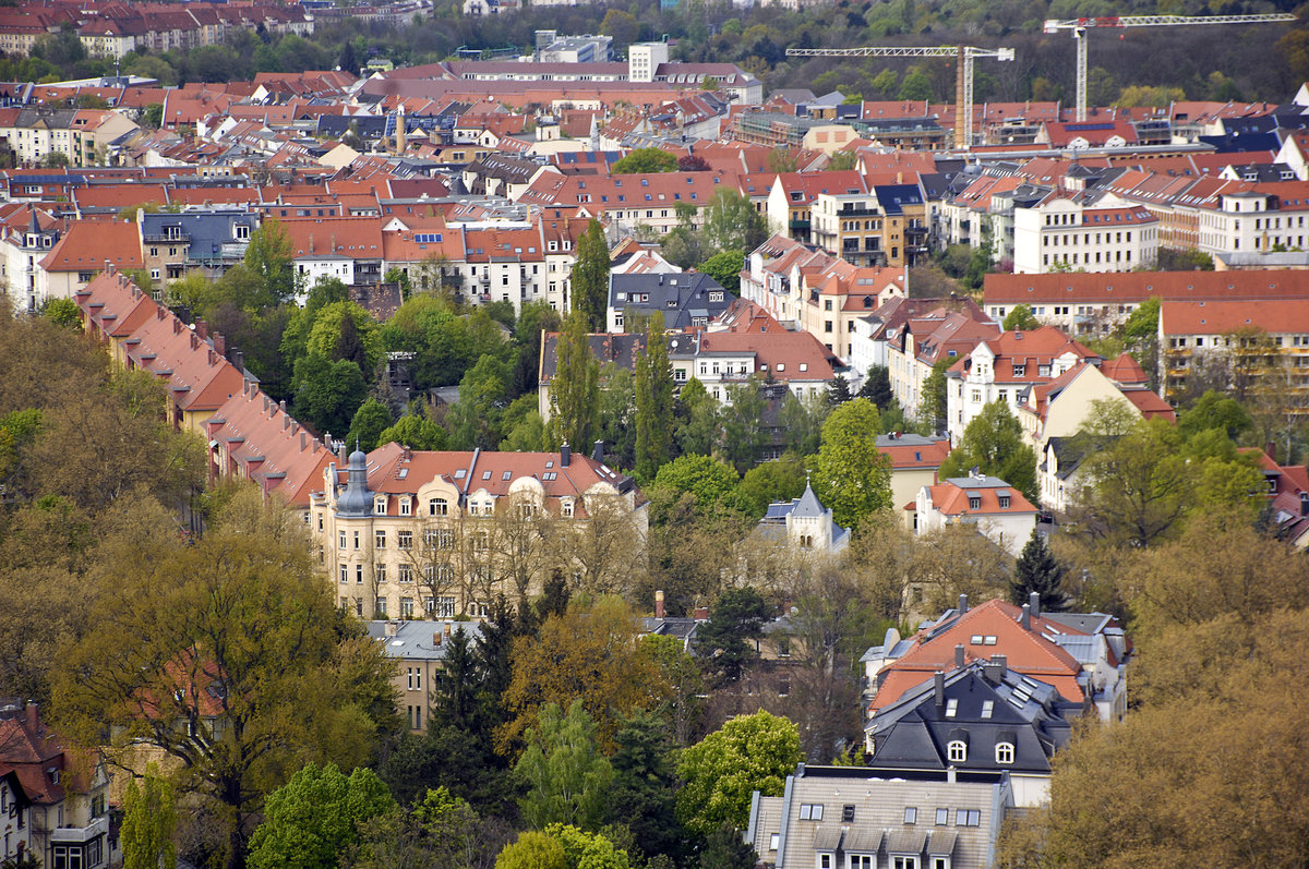 Leipzig-Sttteritz vom Vlkerschlachtdenkmal aus gesehen. Aufnahme: 29. April 2017.