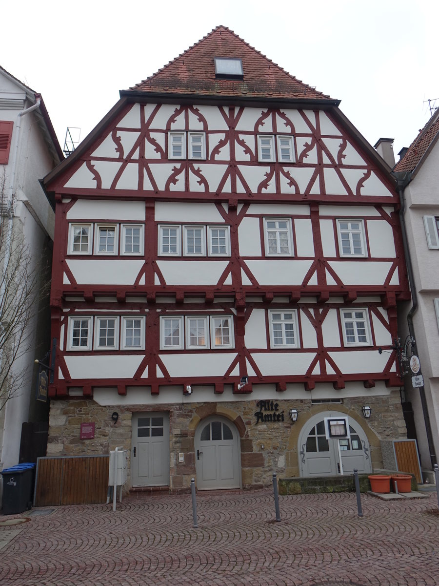 Leonberg, Haus Beutelspacher, alemanisches Fachwerkhaus, erbaut im 15. Jahrhundert (03.02.2019)