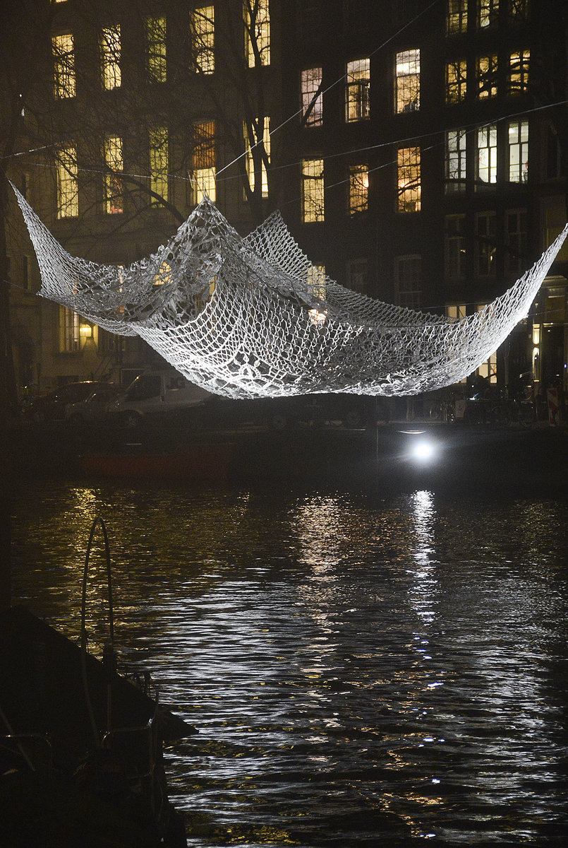 Lichtkunst am Herengracht in Amsterdam. Aufnahme: 3. Januar 2017.