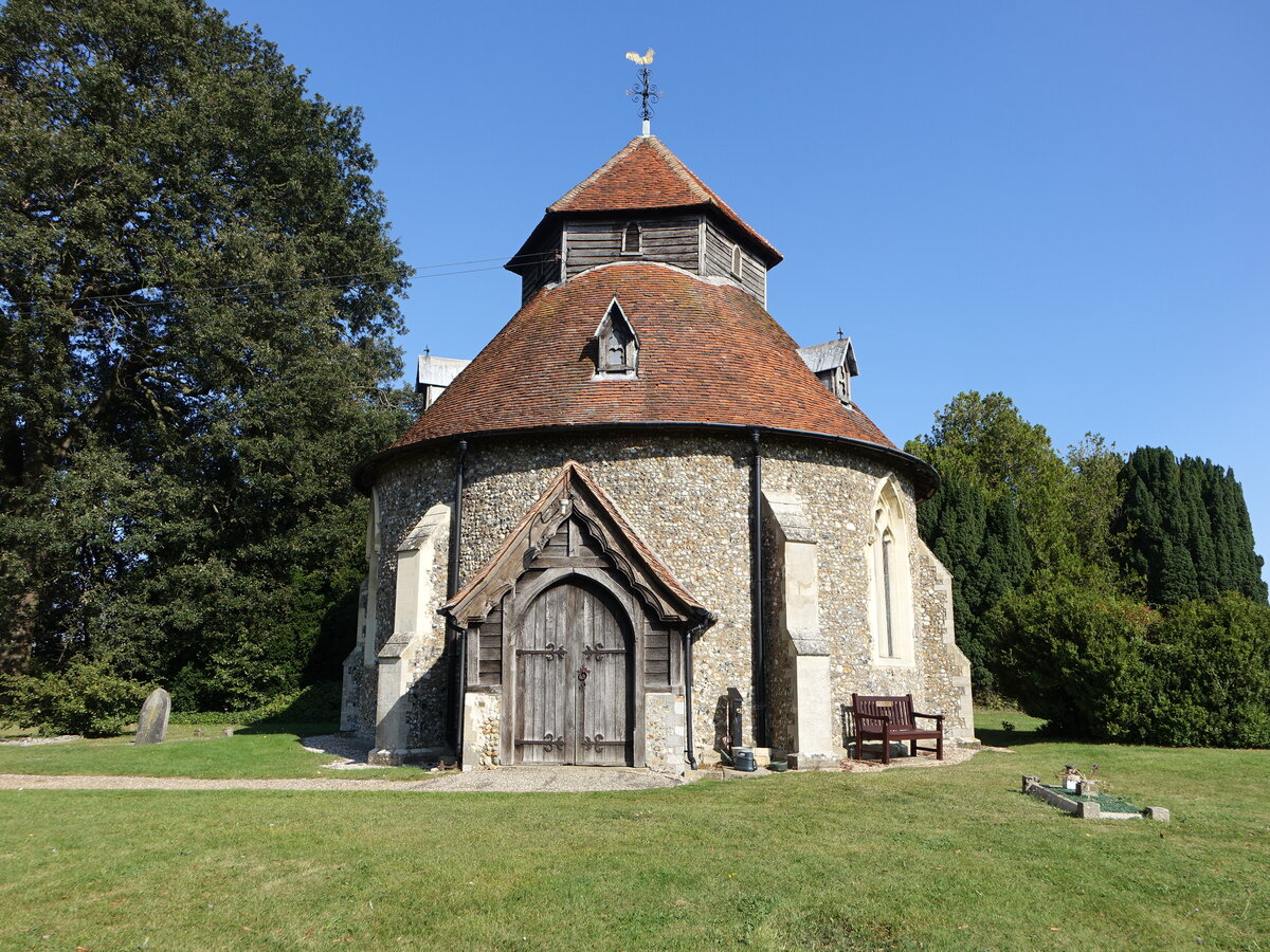 Little Maplestead, Pfarrkirche St. John, erbaut im 14. Jahrhundert (07.09.2023)