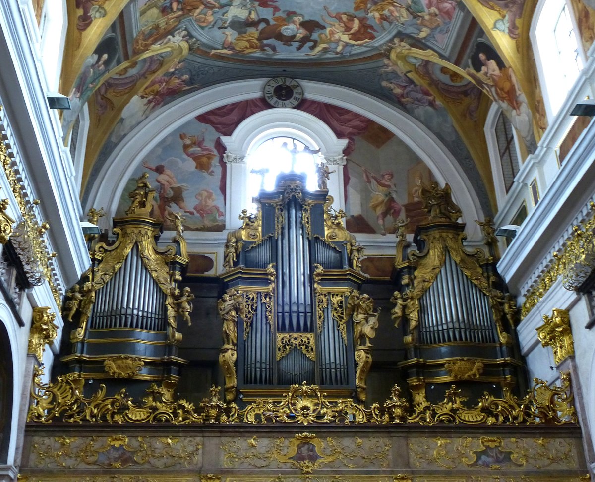 Ljubljana, Blick zur Orgel in der St.Nikolaus-Kathedrale, Juni 2016