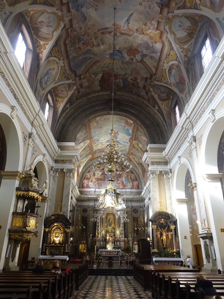 Ljubljana, Innenraum der Maria Verkndigung Kirche, Fresken von Matej Sternen (04.05.2017)