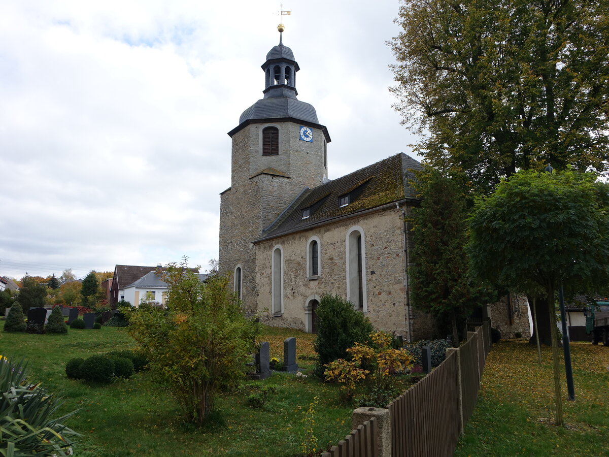 Lhma, evangelische St. Moritz Kirche, Saalkirche von 1710 (19.10.2022)