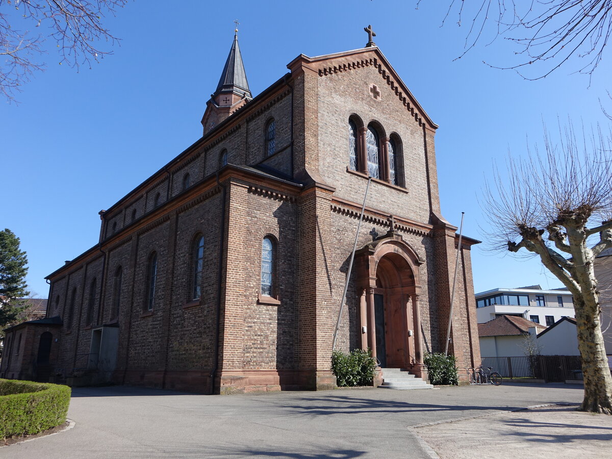 Lrrach, St. Bonifatius Kirche, erbaut von 1865 bis 1867 (30.03.2019)