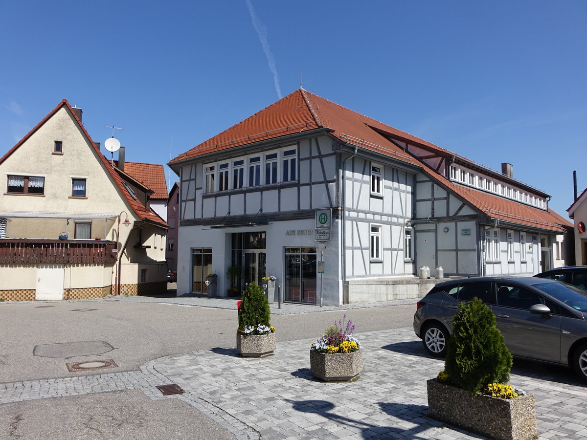 Lwenstein, alter Kelter von 1500 am Kelterplatz, heute Festhalle (29.04.2018)