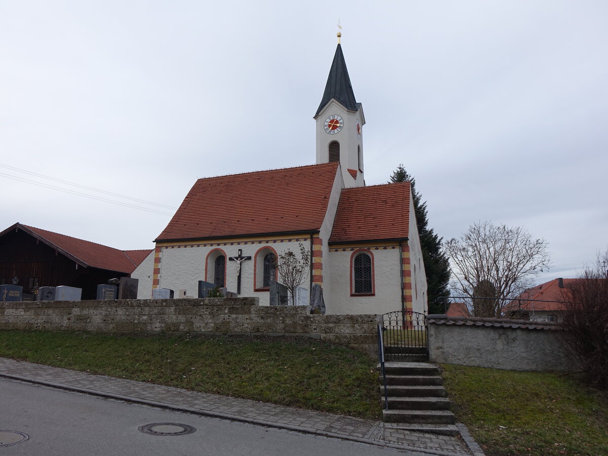 Lorenzenberg, Pfarrkirche St. Laurentius, romanischer Saalbau, erbaut um 1200 (09.02.2016)