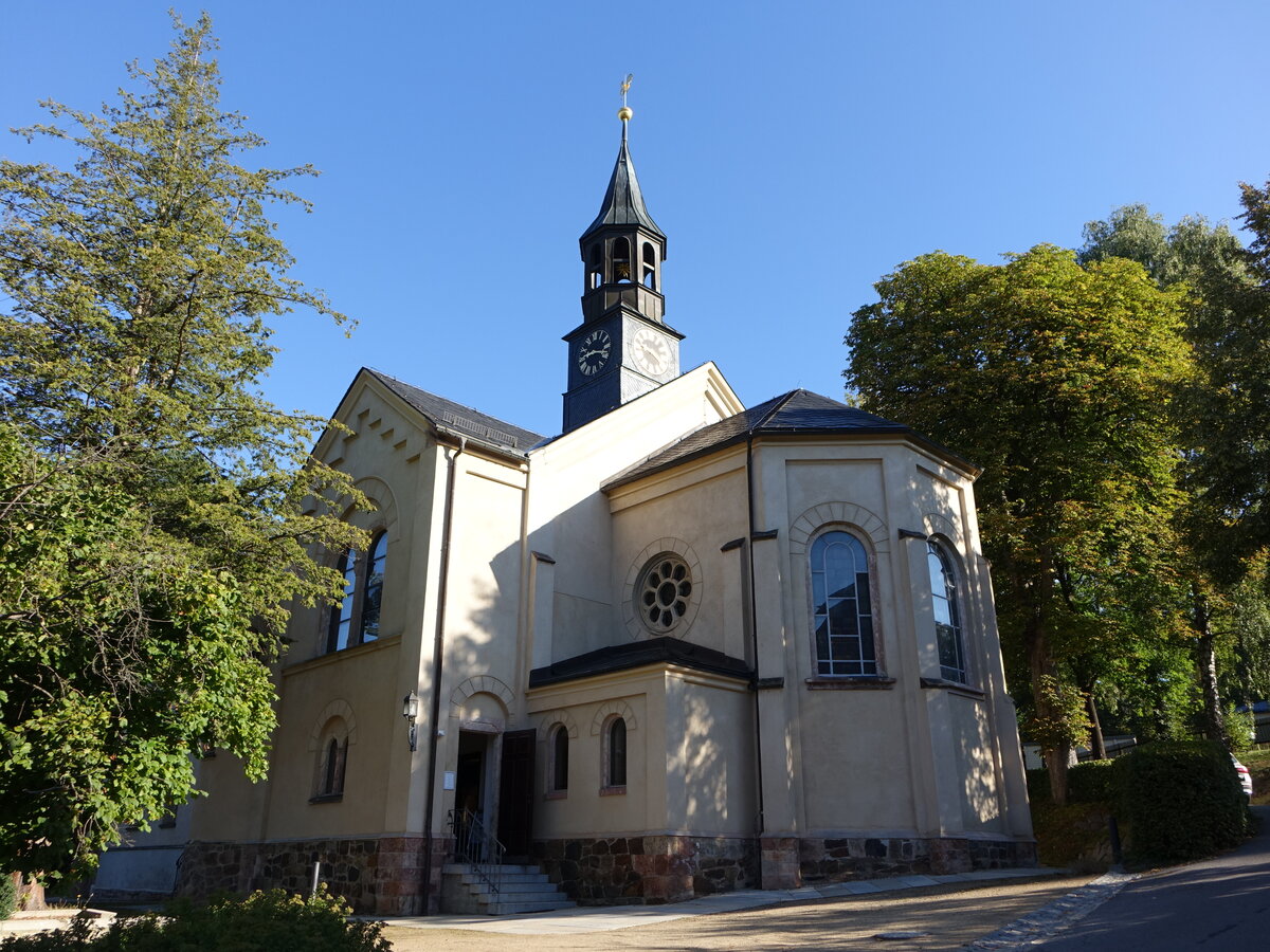 Lugau, evangelische Kreuzkirche, erbaut von 1842 bis 1843 (16.09.2023)