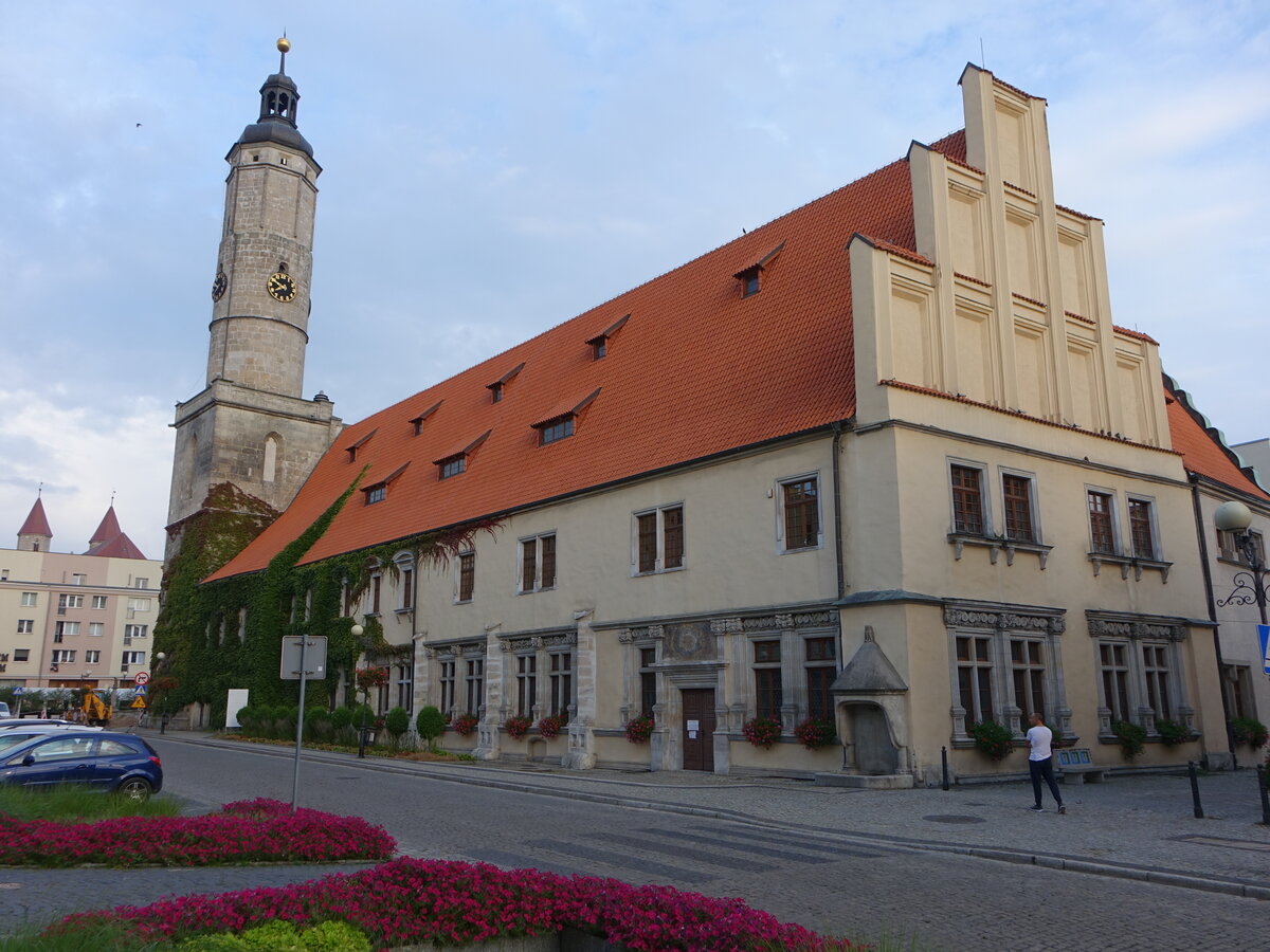 Lwowek Slaski / Lwenberg, Rathaus am Rynek Platz, erbaut im 15. Jahrhundert (11.09.2021)