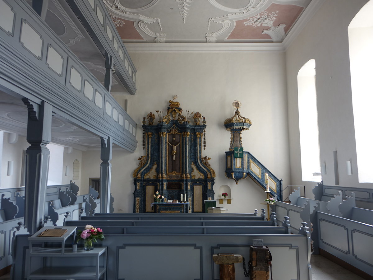 Mainstockheim, Innenraum der ev. luth. Pfarrkirche St. Jakob, erbaut im 16. Jahrhundert (27.08.2017)