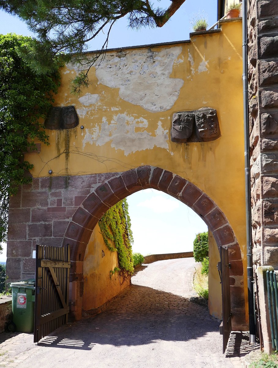 Malberg, Auffahrt zum Schlo mit Torbau, Juli 2019