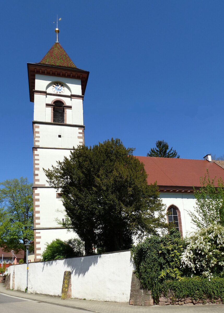 Malterdingen, die evangelische St.Jakobus-Kirche, im Weinbrennerstil umgebaut 1828, Juni 2023