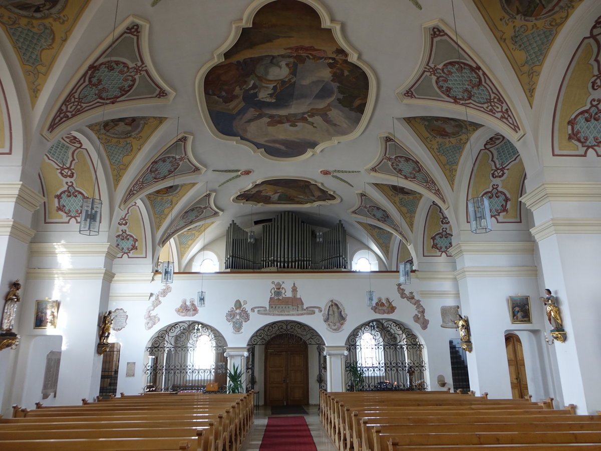 March, Orgelempore in der kath. St. Peter und Paul Kirche, Heiligenbilder von Josef Wittmann, gemalt 1934 (04.11.2017)