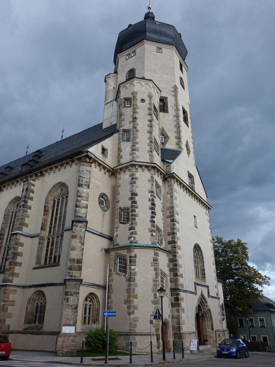 Marienberg, Pfarrkirche St. Marien, sptgotische Hallenkirche, erbaut von 1558 bis 1564 durch Wolf Blechschmidt und Christoph Klbel (26.09.2019)