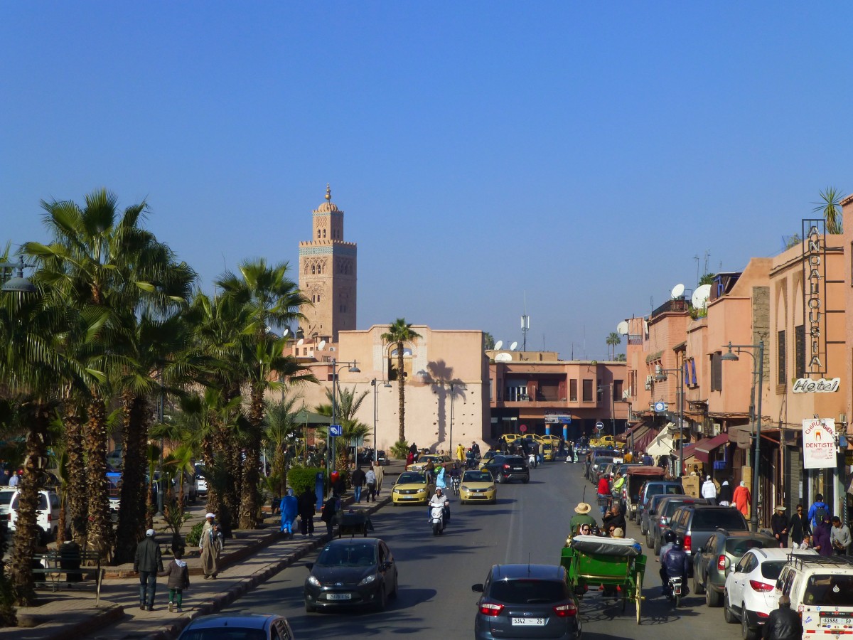 Marrakesch, die Altstadt und das Minarett der Koutoubia-Moschee. 24.12.2014